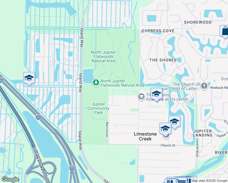 map of restaurants, bars, coffee shops, grocery stores, and more near 7141 184th Place North in Jupiter