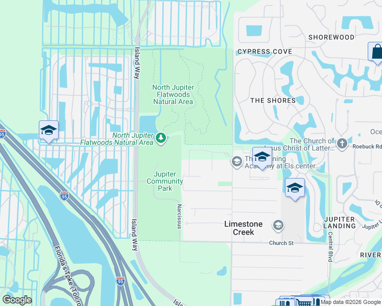 map of restaurants, bars, coffee shops, grocery stores, and more near 7214 Rockwood Road in Jupiter