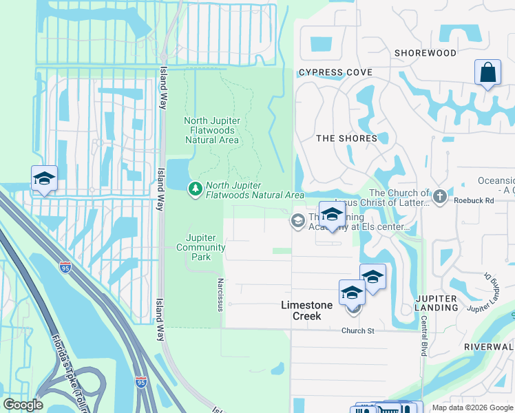 map of restaurants, bars, coffee shops, grocery stores, and more near 7141 184th Place North in Jupiter