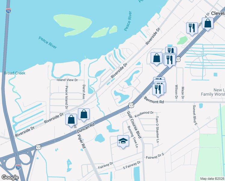 map of restaurants, bars, coffee shops, grocery stores, and more near 4201 Riverside Drive in Punta Gorda
