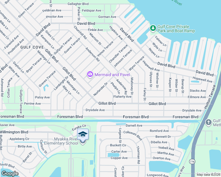 map of restaurants, bars, coffee shops, grocery stores, and more near 5399 Phelps Lane in Port Charlotte