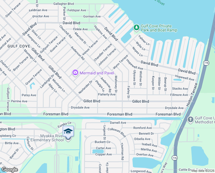map of restaurants, bars, coffee shops, grocery stores, and more near 5625 Anderson Road in Port Charlotte