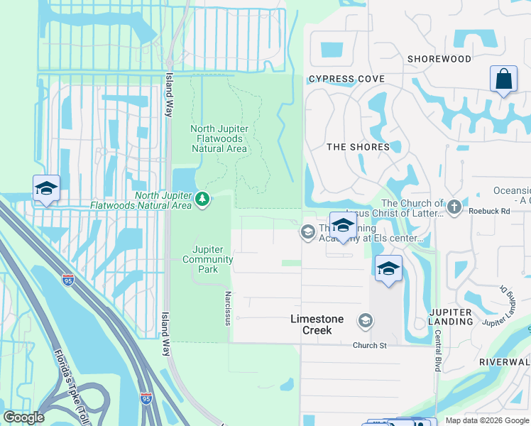 map of restaurants, bars, coffee shops, grocery stores, and more near 7141 184th Place North in Jupiter