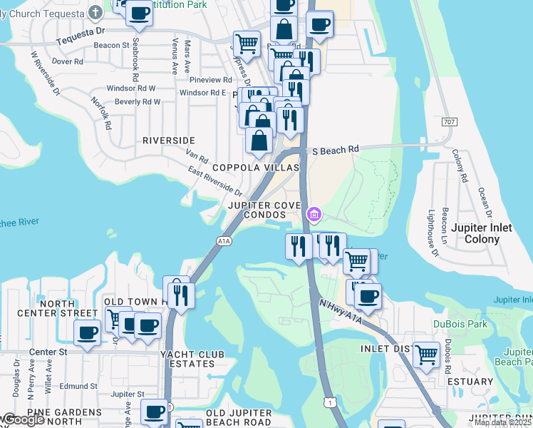 map of restaurants, bars, coffee shops, grocery stores, and more near 1542 Jupiter Cove Drive in Jupiter