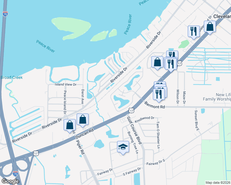 map of restaurants, bars, coffee shops, grocery stores, and more near 4201 Riverside Drive in Punta Gorda