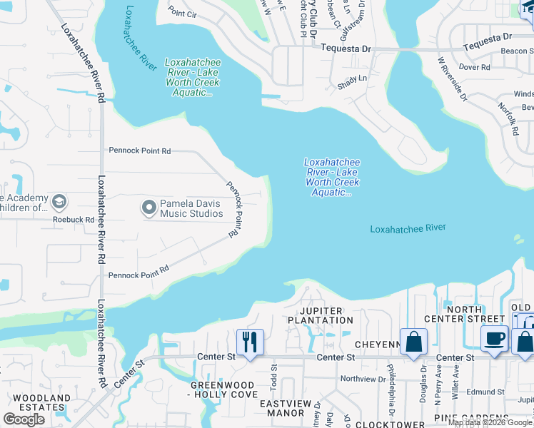 map of restaurants, bars, coffee shops, grocery stores, and more near 5209 Pennock Point Road in Jupiter