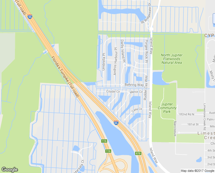map of restaurants, bars, coffee shops, grocery stores, and more near 212 Behring Way in Jupiter