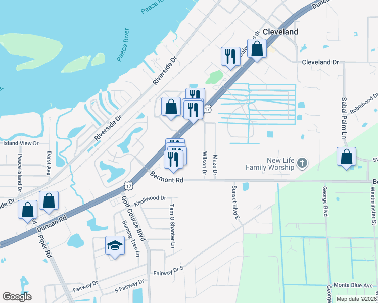 map of restaurants, bars, coffee shops, grocery stores, and more near 5463 Wilson Drive in Punta Gorda