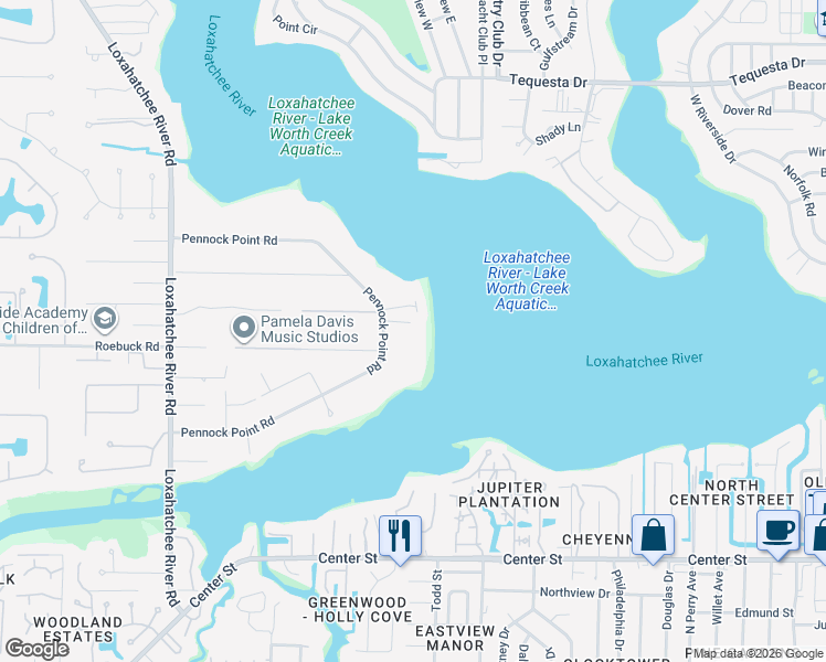 map of restaurants, bars, coffee shops, grocery stores, and more near 5209 Pennock Point Road in Jupiter