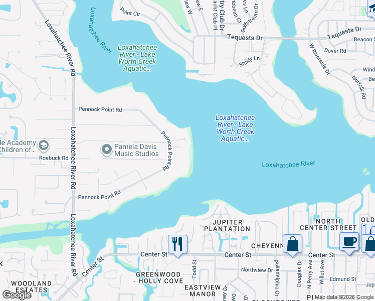 map of restaurants, bars, coffee shops, grocery stores, and more near 5211 Pennock Point Road in Jupiter