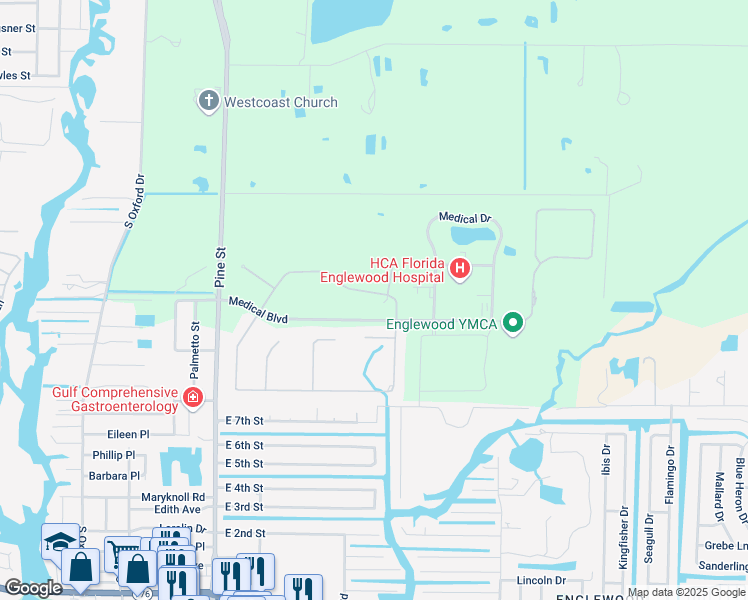 map of restaurants, bars, coffee shops, grocery stores, and more near 13590 Abercrombie Avenue in Englewood