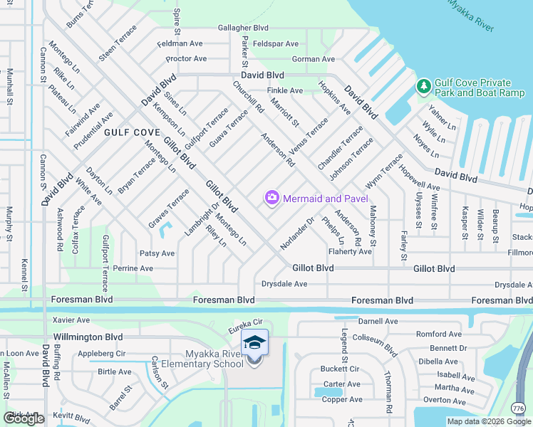 map of restaurants, bars, coffee shops, grocery stores, and more near 5427 Everest Terrace in Port Charlotte