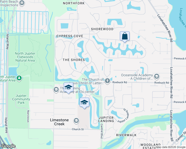 map of restaurants, bars, coffee shops, grocery stores, and more near 18629 Lochpoint Court in Jupiter