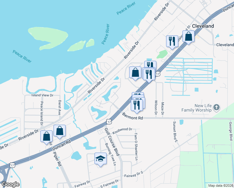 map of restaurants, bars, coffee shops, grocery stores, and more near 4337 Riverside Drive in Punta Gorda