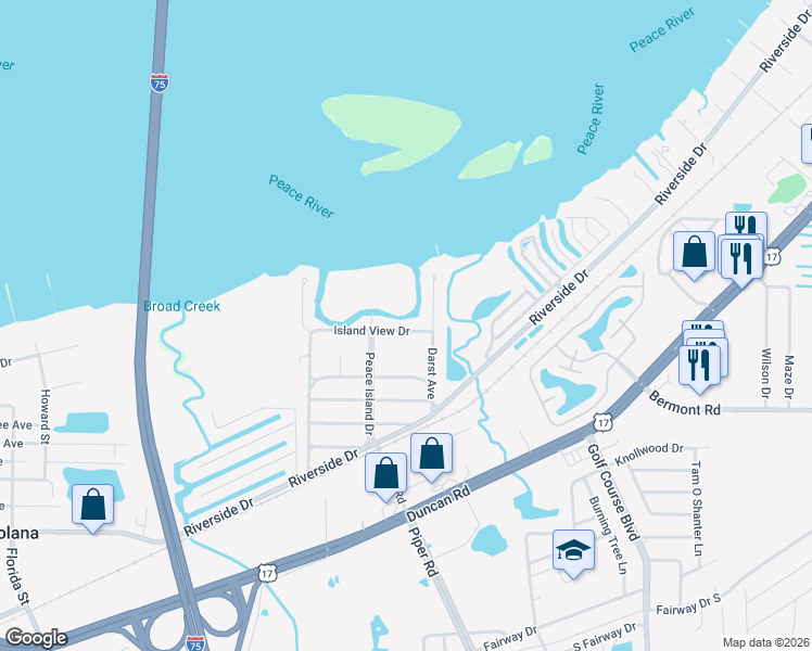 map of restaurants, bars, coffee shops, grocery stores, and more near 3708 Island View Drive in Punta Gorda