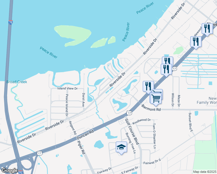 map of restaurants, bars, coffee shops, grocery stores, and more near 4201 Riverside Drive in Punta Gorda