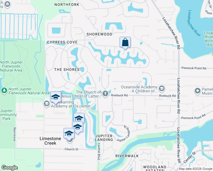 map of restaurants, bars, coffee shops, grocery stores, and more near 115 Bryce Lane in Jupiter