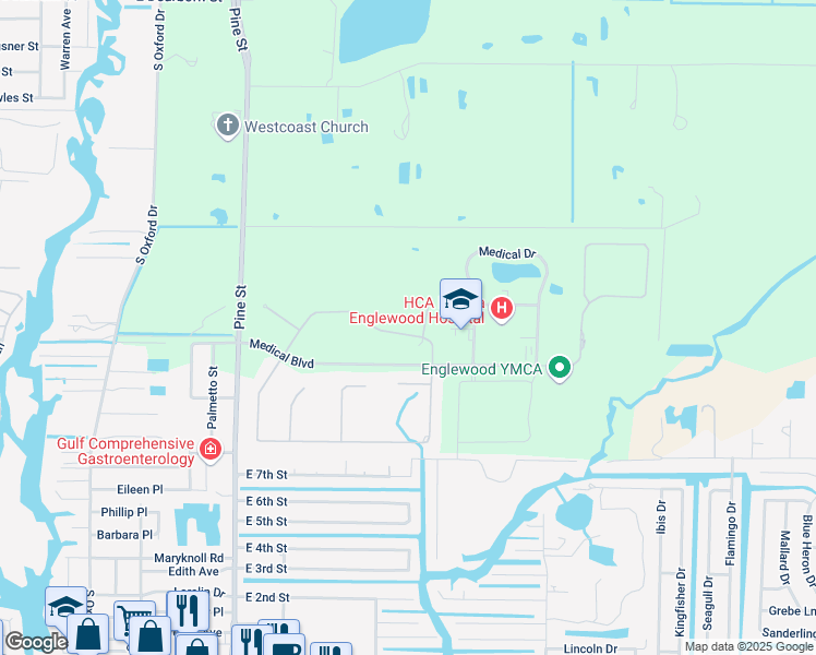 map of restaurants, bars, coffee shops, grocery stores, and more near 13590 Abercrombie Avenue in Englewood