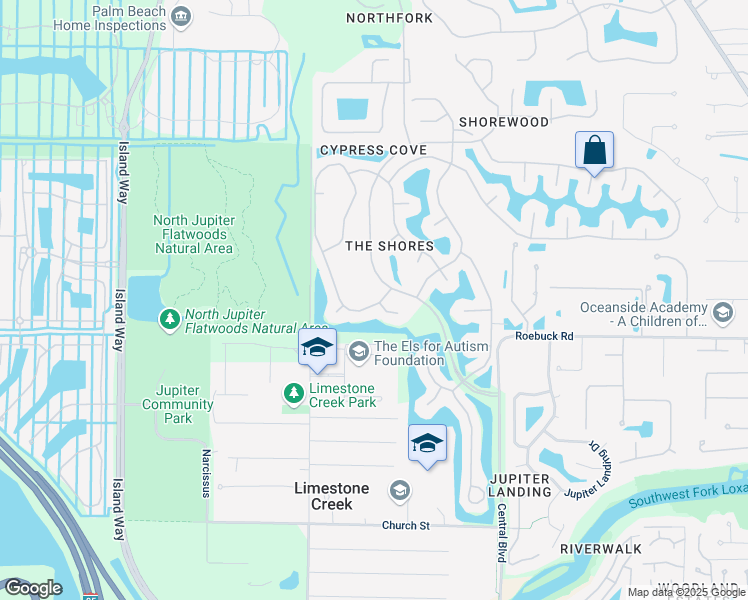 map of restaurants, bars, coffee shops, grocery stores, and more near 18520 Misty Lake Drive in Jupiter