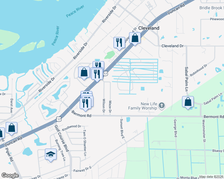 map of restaurants, bars, coffee shops, grocery stores, and more near 5414 Maze Drive in Punta Gorda