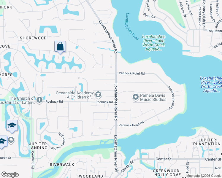map of restaurants, bars, coffee shops, grocery stores, and more near 5797 Urdea Road in Jupiter
