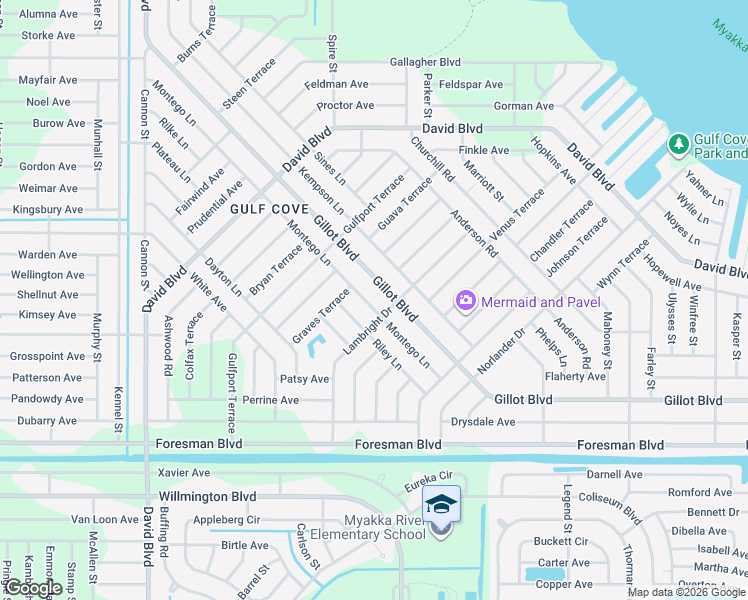 map of restaurants, bars, coffee shops, grocery stores, and more near 5460 Montego Lane in Port Charlotte