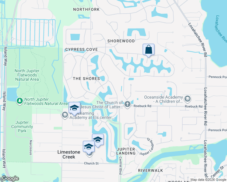 map of restaurants, bars, coffee shops, grocery stores, and more near 18601 Lake Bend Drive in Jupiter