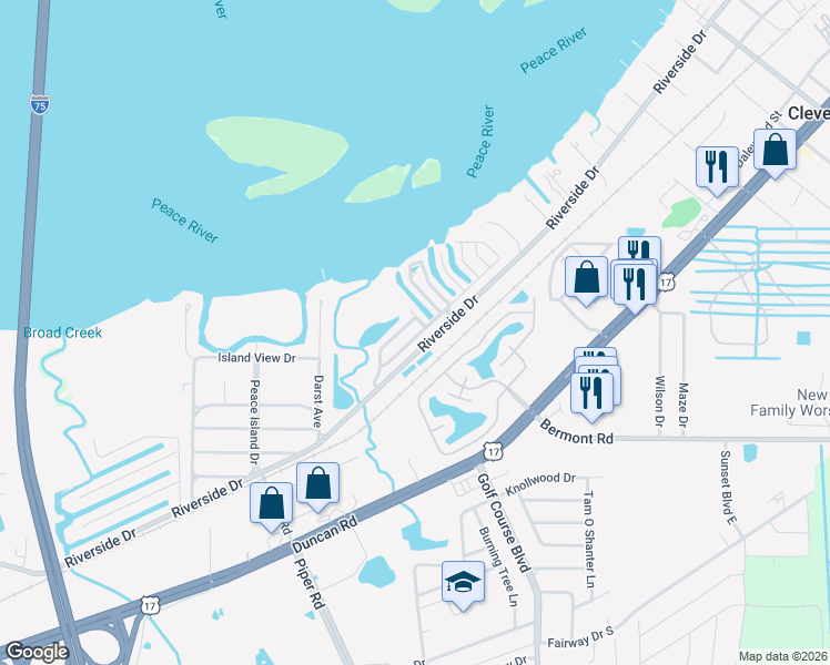 map of restaurants, bars, coffee shops, grocery stores, and more near 4300 Riverside Drive in Punta Gorda