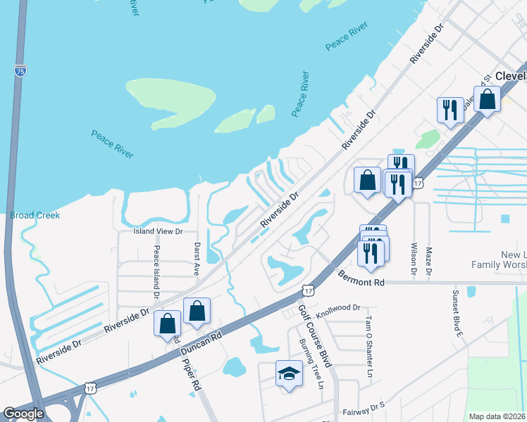map of restaurants, bars, coffee shops, grocery stores, and more near 4201 Riverside Drive in Punta Gorda