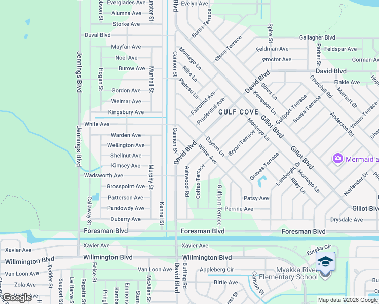 map of restaurants, bars, coffee shops, grocery stores, and more near 5407 Ashwood Road in Port Charlotte