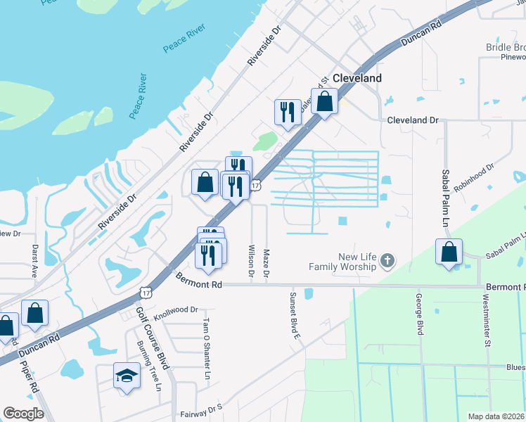 map of restaurants, bars, coffee shops, grocery stores, and more near 5418 Wilson Drive in Punta Gorda