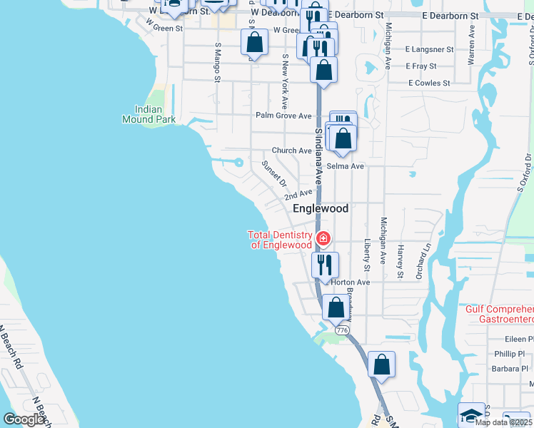 map of restaurants, bars, coffee shops, grocery stores, and more near 554 South McCall Road in Englewood