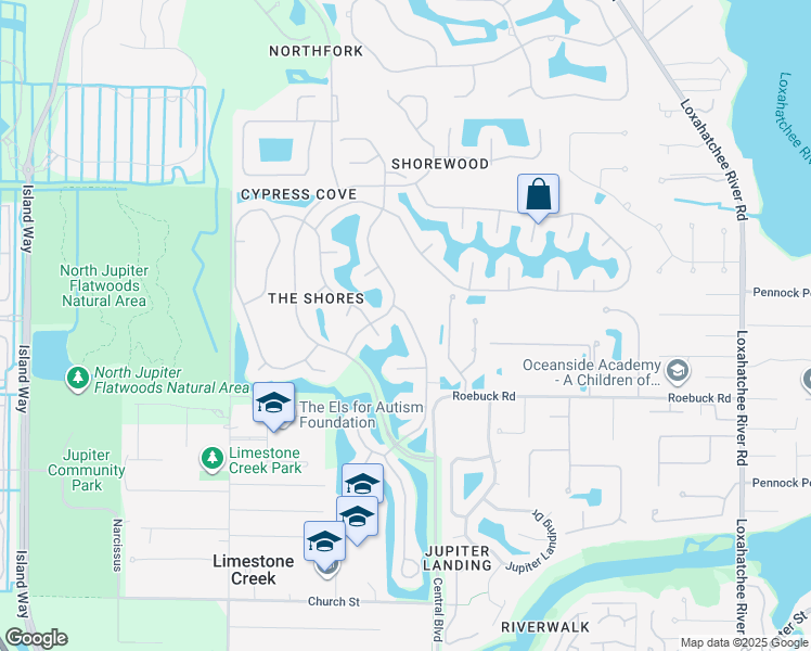 map of restaurants, bars, coffee shops, grocery stores, and more near 18655 Lake Bend Drive in Jupiter