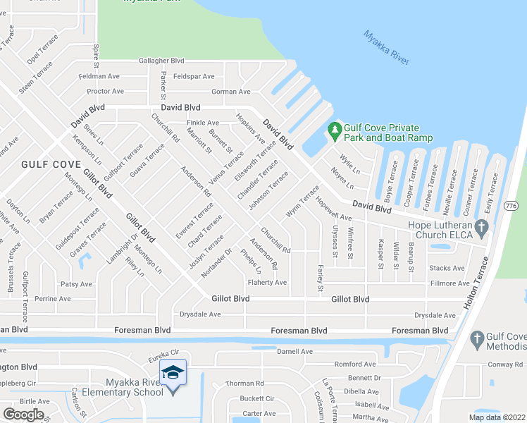 map of restaurants, bars, coffee shops, grocery stores, and more near 5349 Norlander Drive in Port Charlotte