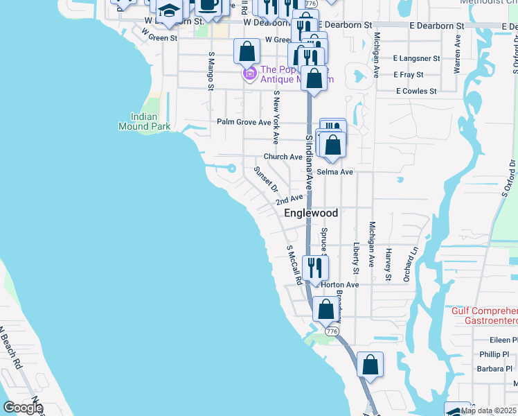 map of restaurants, bars, coffee shops, grocery stores, and more near 540 South McCall Road in Englewood