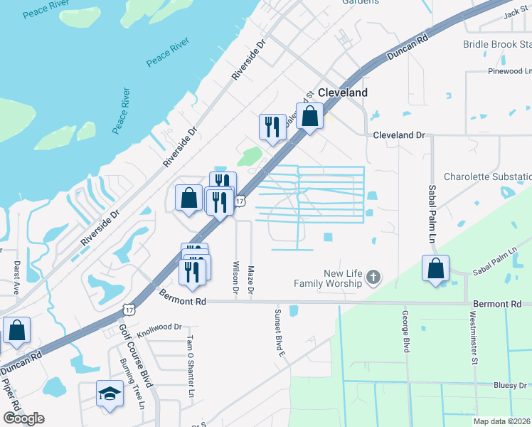 map of restaurants, bars, coffee shops, grocery stores, and more near 5301 Shell Mound Circle in Punta Gorda