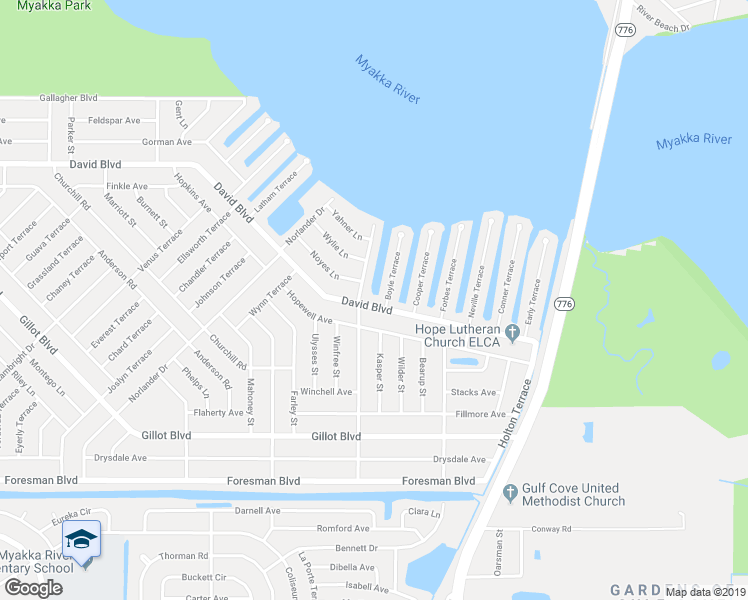 map of restaurants, bars, coffee shops, grocery stores, and more near 5525 David Boulevard in Port Charlotte