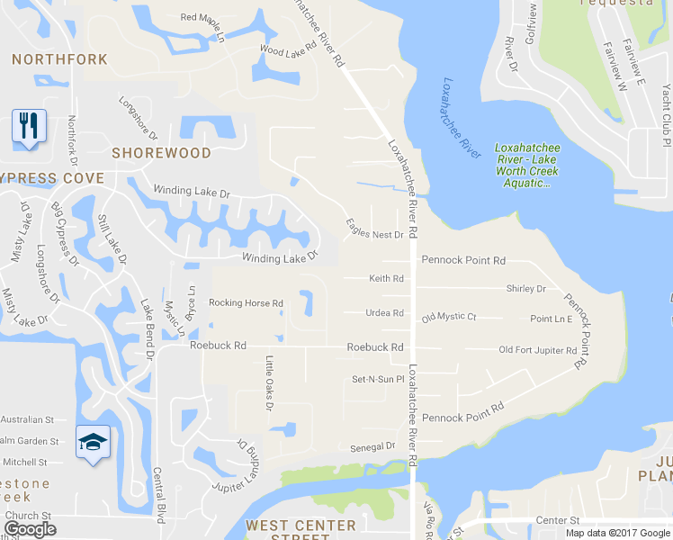map of restaurants, bars, coffee shops, grocery stores, and more near 5975 Keith Road in Jupiter