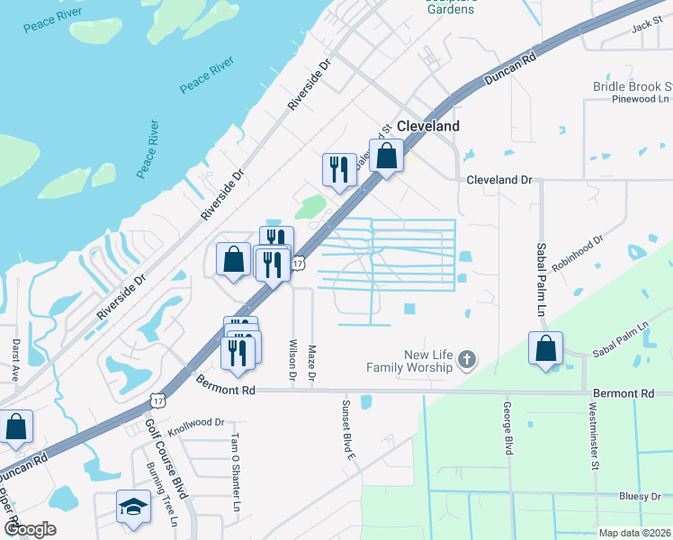 map of restaurants, bars, coffee shops, grocery stores, and more near 5301 Shell Mound Circle in Punta Gorda