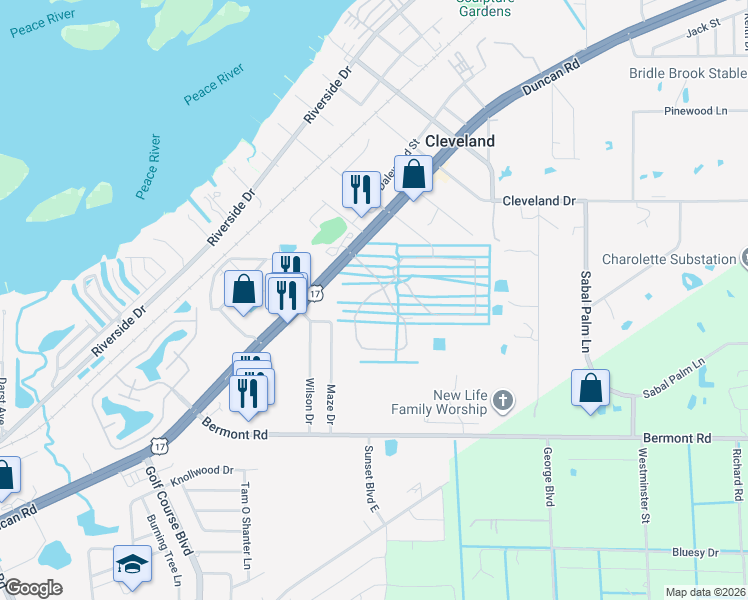 map of restaurants, bars, coffee shops, grocery stores, and more near 5190 Shell Mound Circle in Punta Gorda