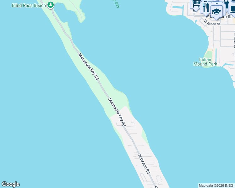 map of restaurants, bars, coffee shops, grocery stores, and more near 6265 Manasota Key Road in Englewood