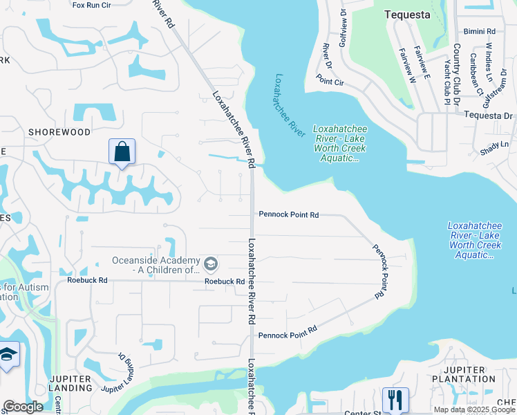 map of restaurants, bars, coffee shops, grocery stores, and more near 18821 56th Way North in Jupiter
