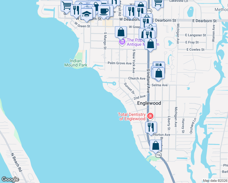 map of restaurants, bars, coffee shops, grocery stores, and more near 204 Bahia Vista Drive in Englewood