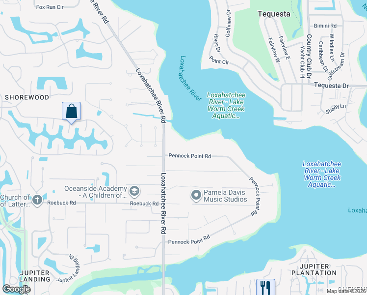 map of restaurants, bars, coffee shops, grocery stores, and more near 5603 Pennock Point Road in Jupiter