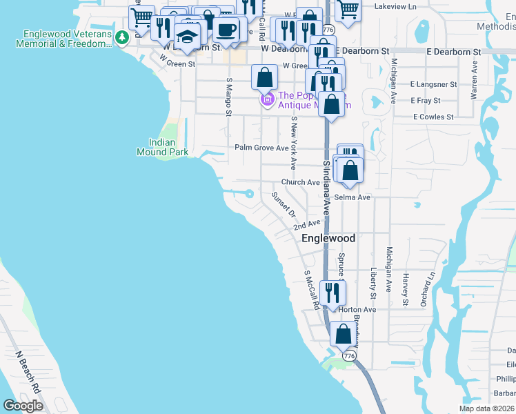 map of restaurants, bars, coffee shops, grocery stores, and more near 204 Bahia Vista Drive in Englewood