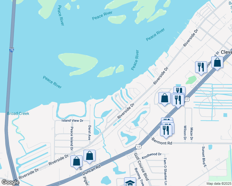 map of restaurants, bars, coffee shops, grocery stores, and more near 4300 Riverside Drive in Punta Gorda