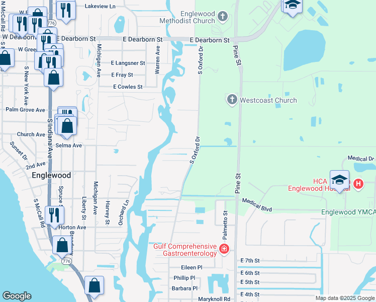 map of restaurants, bars, coffee shops, grocery stores, and more near 595 Denburn Court in Englewood