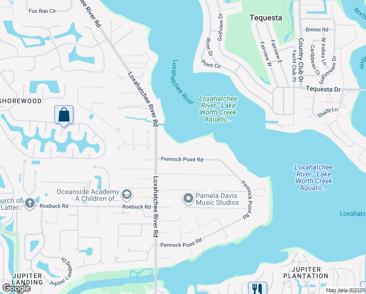 map of restaurants, bars, coffee shops, grocery stores, and more near 5603 Pennock Point Road in Jupiter