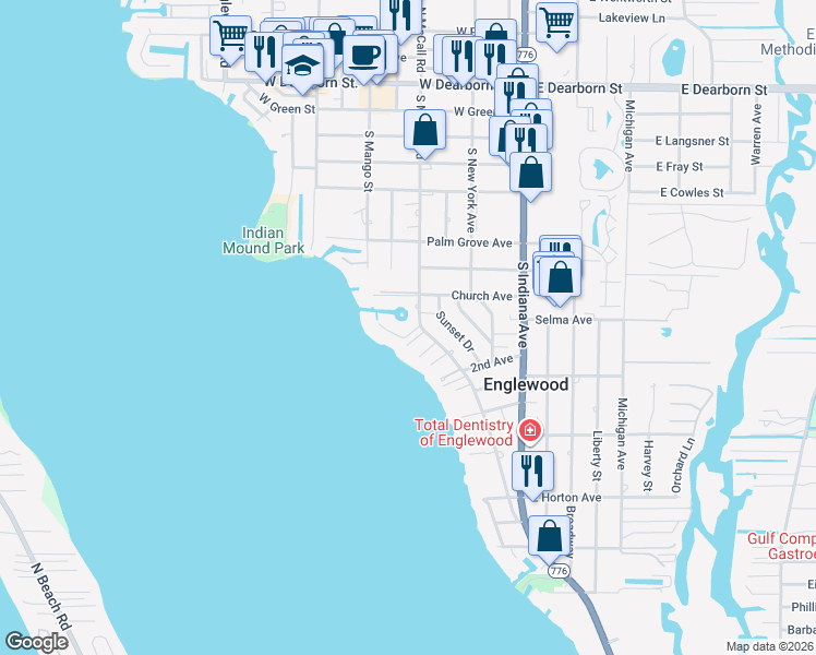 map of restaurants, bars, coffee shops, grocery stores, and more near 204 Bahia Vista Drive in Englewood