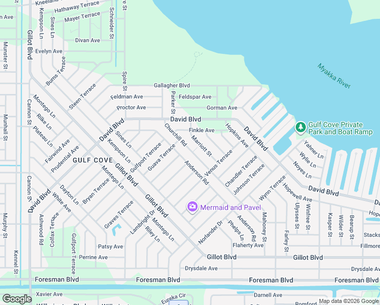 map of restaurants, bars, coffee shops, grocery stores, and more near 5336 Anderson Road in Port Charlotte
